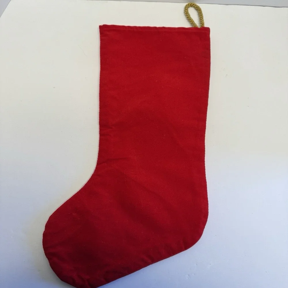 Vintage Christmas Stocking Red Embellished Trees Embroidery‎ Beaded